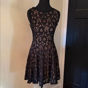 City Studio Black Lace Mini Dress with Nude Liner